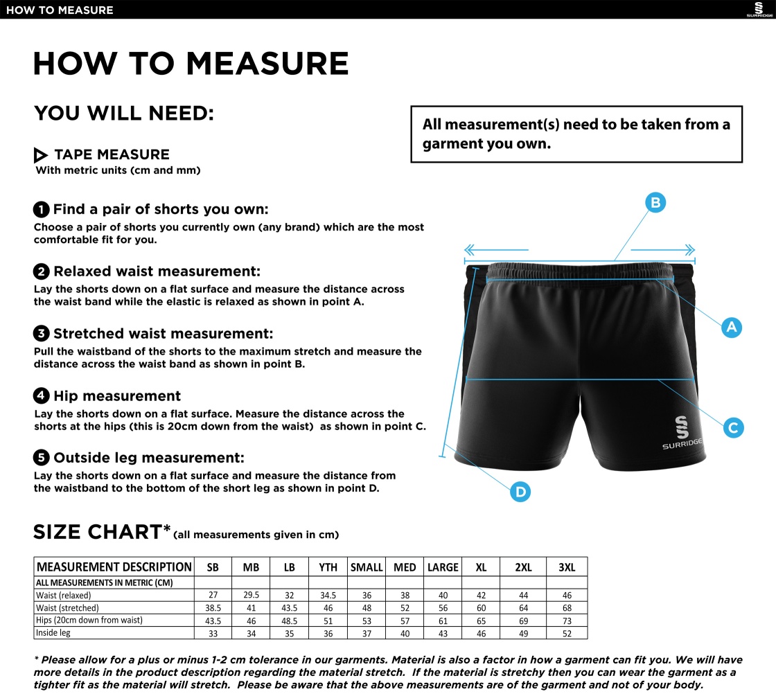 THGCC - Dual Shorts - Size Guide