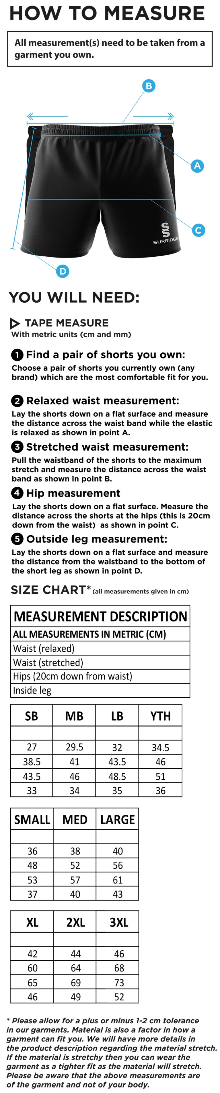 THGCC - Dual Shorts - Size Guide