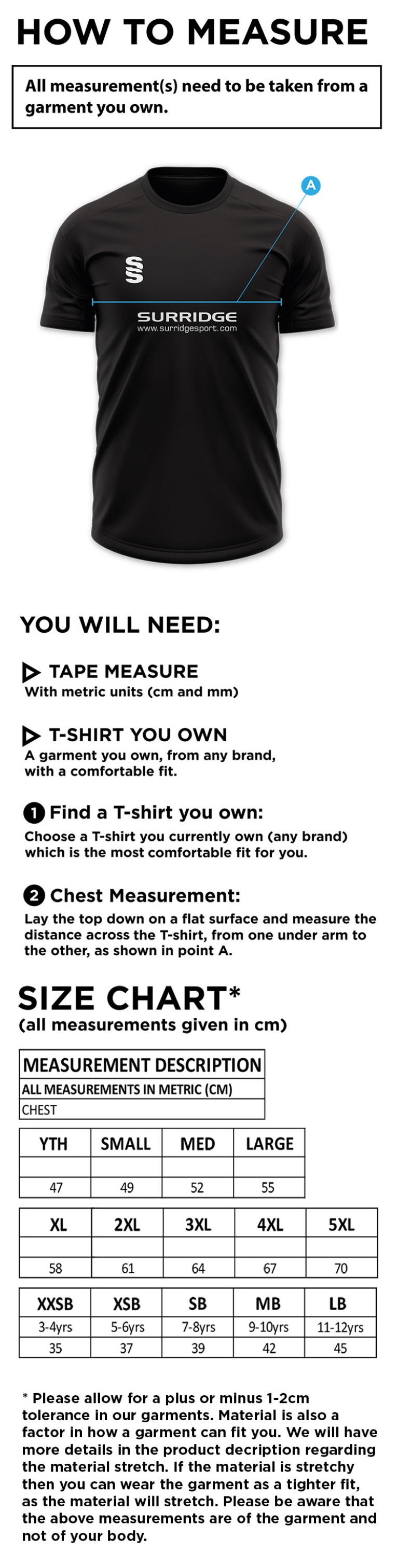 THGCC - Dual Polo Shirt - Size Guide