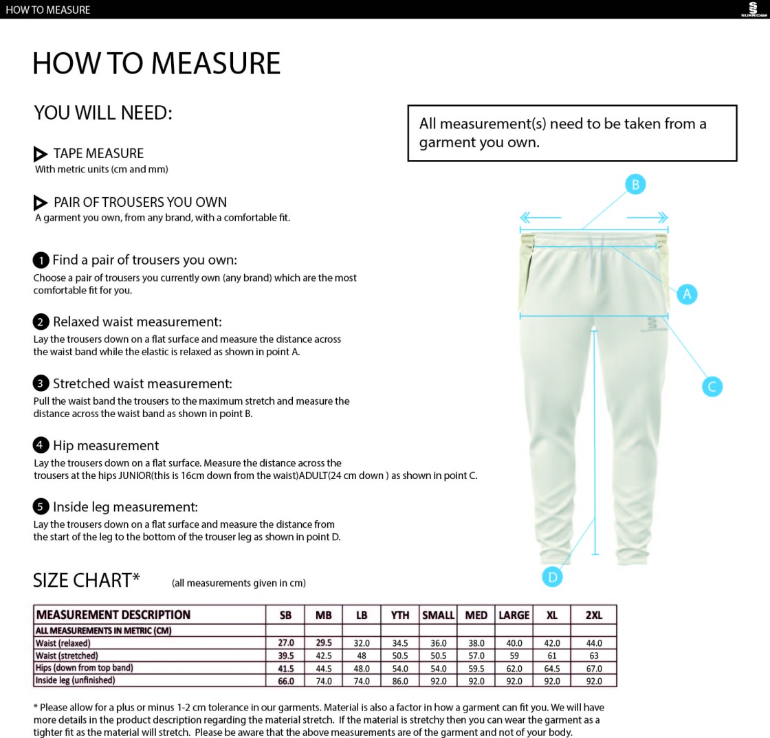 THGCC - Playing Pants - Size Guide