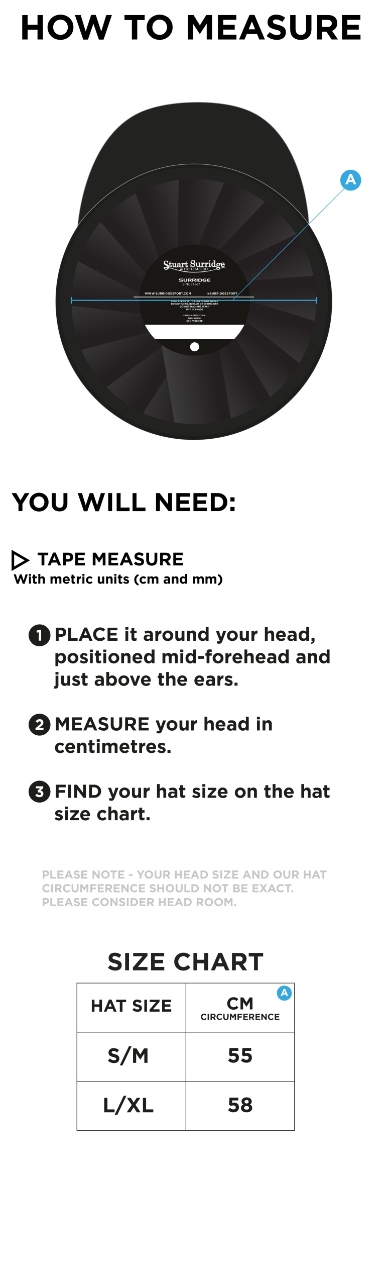 THGCC - Baggy Cricket Cap - Bottle Green - Size Guide