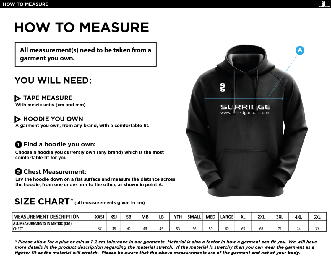 THGCC - Fuse Overhead Hoody - Size Guide