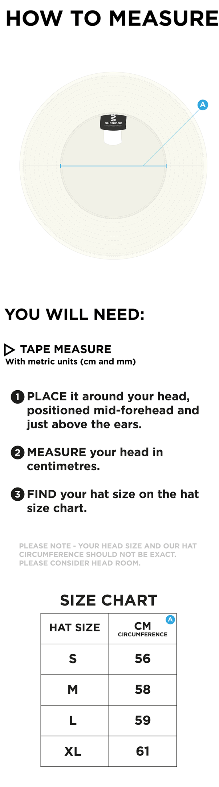 THGCC - Floppy Hat - Ivory - Size Guide