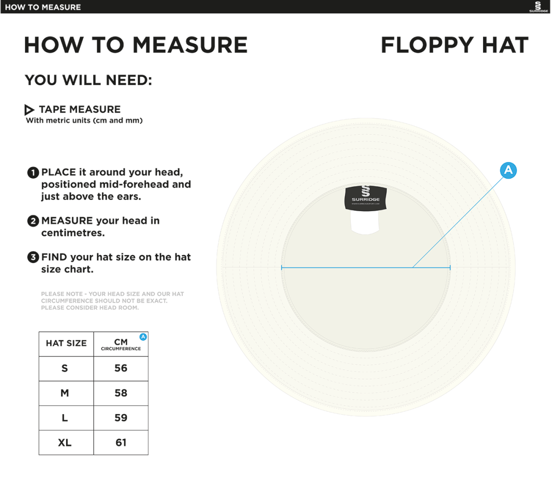 THGCC - Floppy Hat - Ivory - Size Guide